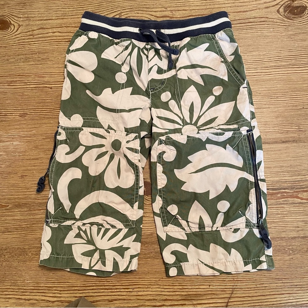 Mini Boden Green and White Floral Cargo Shorts